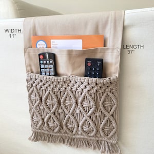 Camel Macrame Armrest Organizer,Remote Control Holder,Storage Basket,Armchair Organizer,Birthday Gift,Book Holder