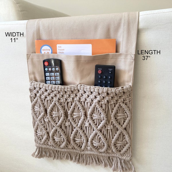 Camel Macrame Armrest Organizer,Remote Control Holder,Storage Basket,Armchair Organizer,Birthday Gift,Book Holder