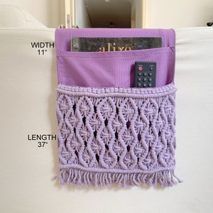 Lilac Macrame Armrest Organizer,Remote Control Holder,Storage Basket,Armchair Organizer,11x37&quot;
