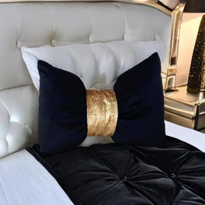 bedroom  decor  luxury  gold and  black bow  pillow