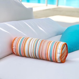 Einzigartiger Orange gestreifter Außen-Piping Bolser-Kissenbezug, Geburtstagsgeschenk, Einweihungsgeschenk, handgefertigt