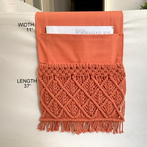 Burnt Orange Macrame Armrest Organizer,Remote Control Holder,Storage Basket,Armchair Organizer,11x37&quot;