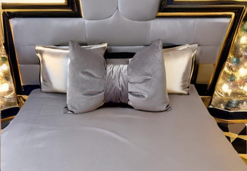 Modern  home decor  gray velvet bow  pillow