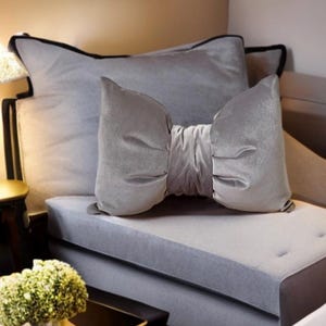 Birthday gift grey unique velvet  bow  pillow