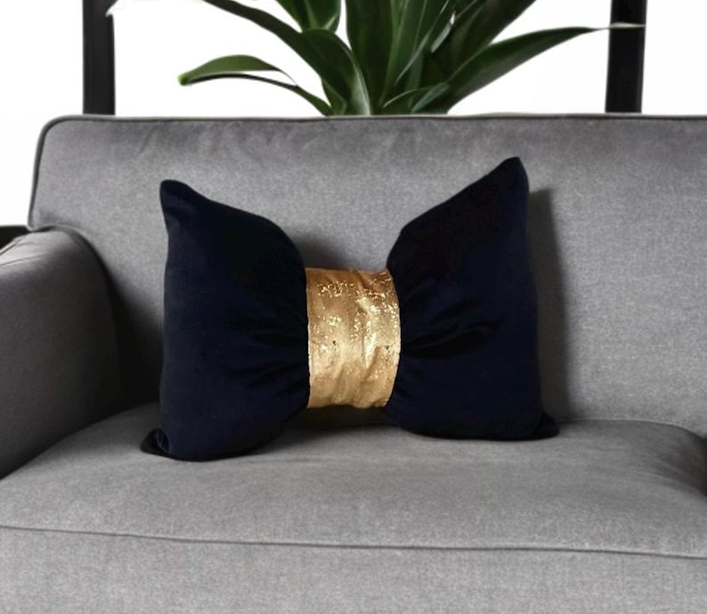home decoration gold  and black  bow pillow