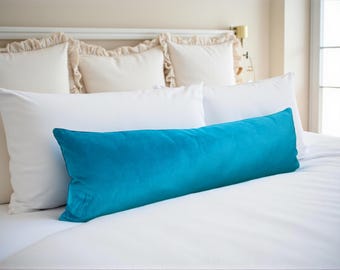 Teal Blue Samt extra langer Lendenkissenbezug: stilvolles Bettwurfkissen