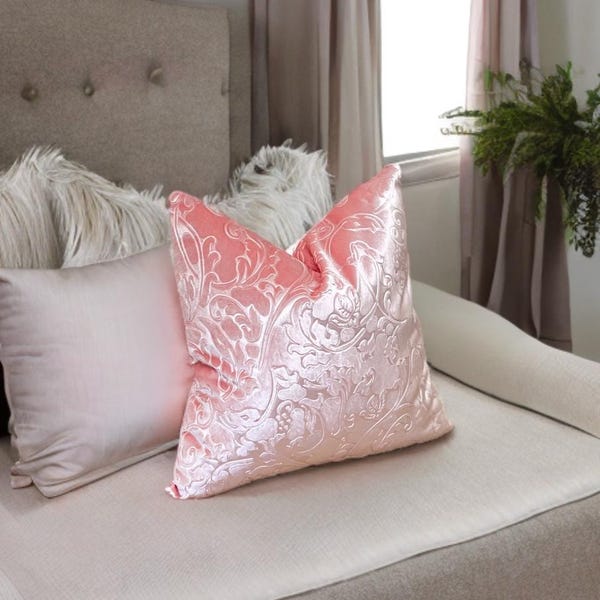 Luxurious Romantic Pink Floral Velvet Decorative Pillow Cover-Birthday gift-Housewarming Gift-Bedroom Decor-Stylish Home Accessory