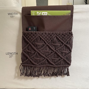 Luxurious Dark Brown Macrame Armrest Organizer,Remote Control Holder,Storage Basket,Armchair Organizer,Birthday Gift,Book Holder