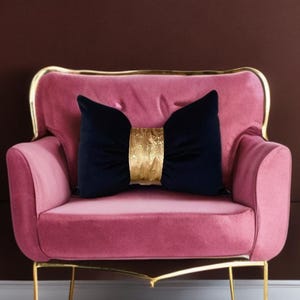 Living room decor gold  and  black  velvet  bow  cushion
