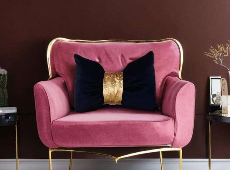 Living room decor gold  and  black  velvet  bow  cushion