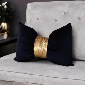 Stylish luxury home accessory gold and  black  bow pillow
