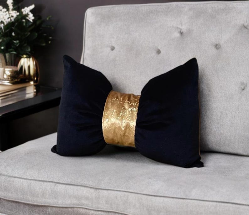 Stylish luxury home accessory gold and  black  bow pillow