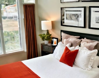 Corredor de cama de terciopelo boho naranja quemado, decoración de la casa de vacaciones, decoración del dormitorio, decoración de la granja, idea de regalo, decoración boho