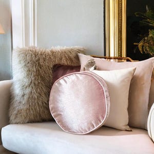 Luxurious Pale Pink Gold Detailed Brillant Decorative Round Piping Pillow With Insert-Birthday Gift-Stylish Home Decor-Valentines day Gift