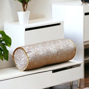 Luxurious Floral Details Gold Bolster Pillow Cover-Birthday gift-Piping bolster