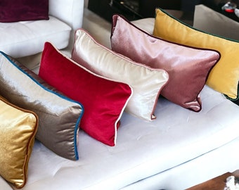 Velvet Customize Elegance Lumbar Piping Pillow covers