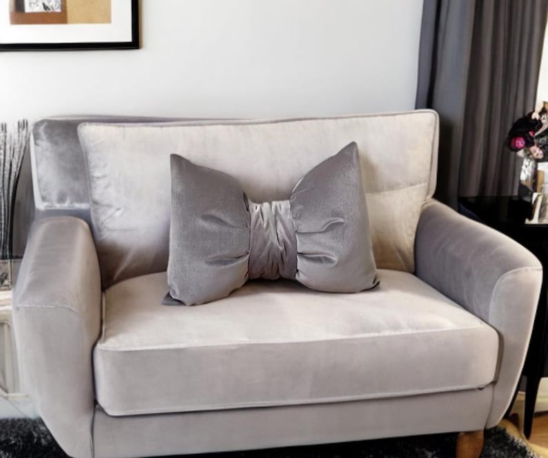 Interior design gray velvet bow  cushion