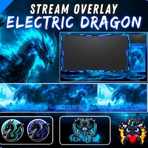 Animated Electric Dragon Stream Overlay Pack for Twitch, Kick and OBS with Alerts, Panels and Emotes