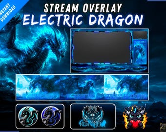 Animated Electric Dragon Stream Overlay Pack for Twitch, Kick and OBS with Alerts, Panels and Emotes