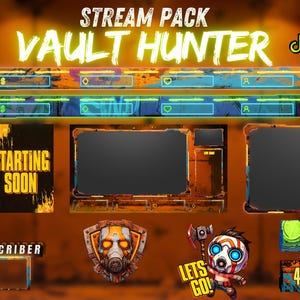 Vault Hunter Stream Overlay Pack, Animated Twitch Stream Bundle, Kick Overlay, OBS Layaout Overlay, Stream Alerts, Panels, Webcam Overlay