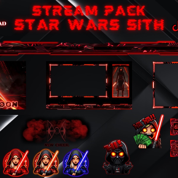 Stream Pack Star Wars Sith, Overlay, Twitch Panels, Animated, Chatbox, Animated Screens, Overlays, Alerts, Twitch, OBS.