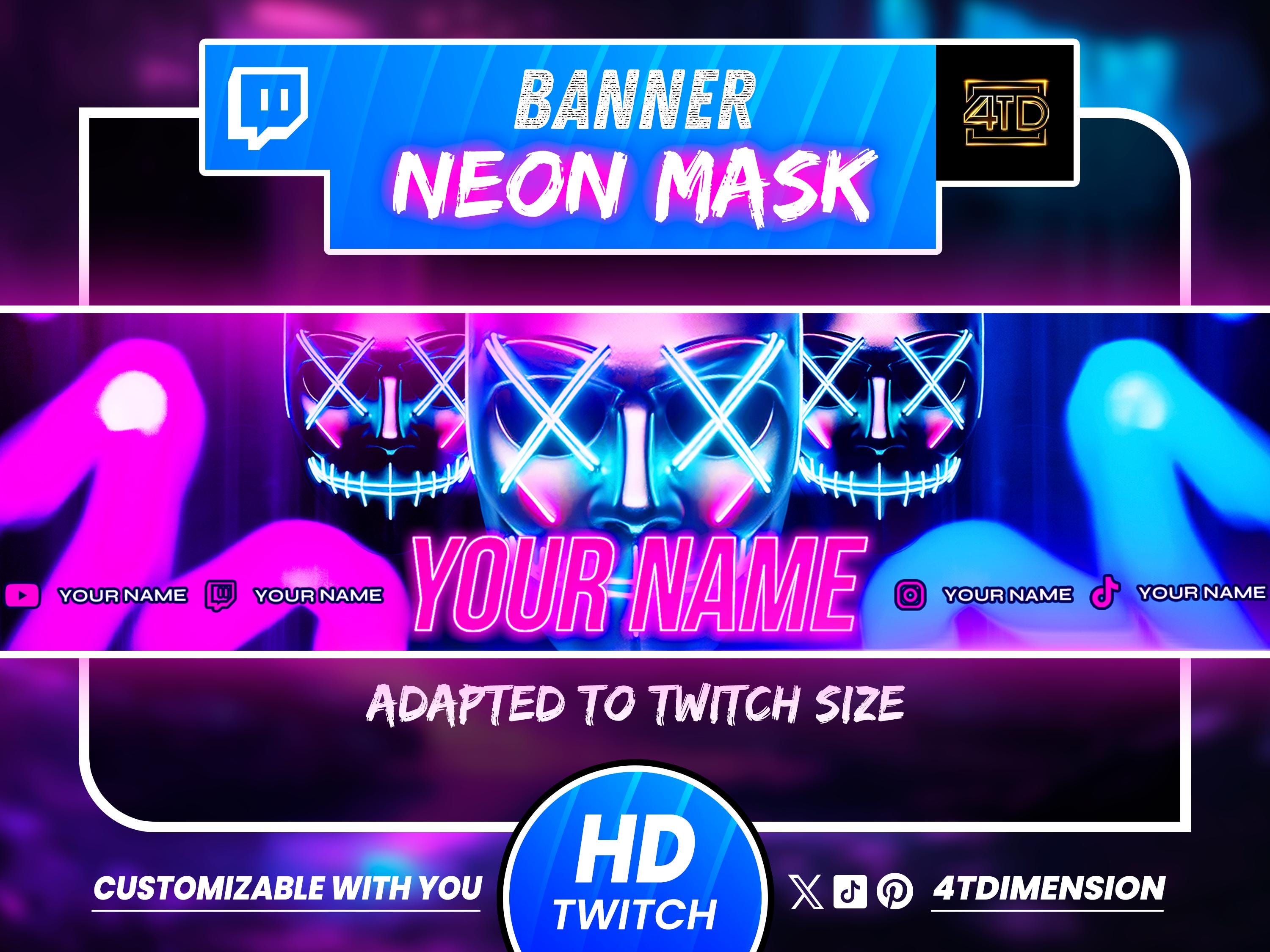 Twitch Neon Mask Banner, Gaming Banner, Banner Gamer, streaming Banner, Gamming, Banner Overlay, youtube Banner, Kick Banner, light mask.