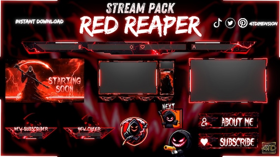 Reaper Animated Stream Overlay Pack : Twitch & YouTube with Emotes for OBS and Streamlabs