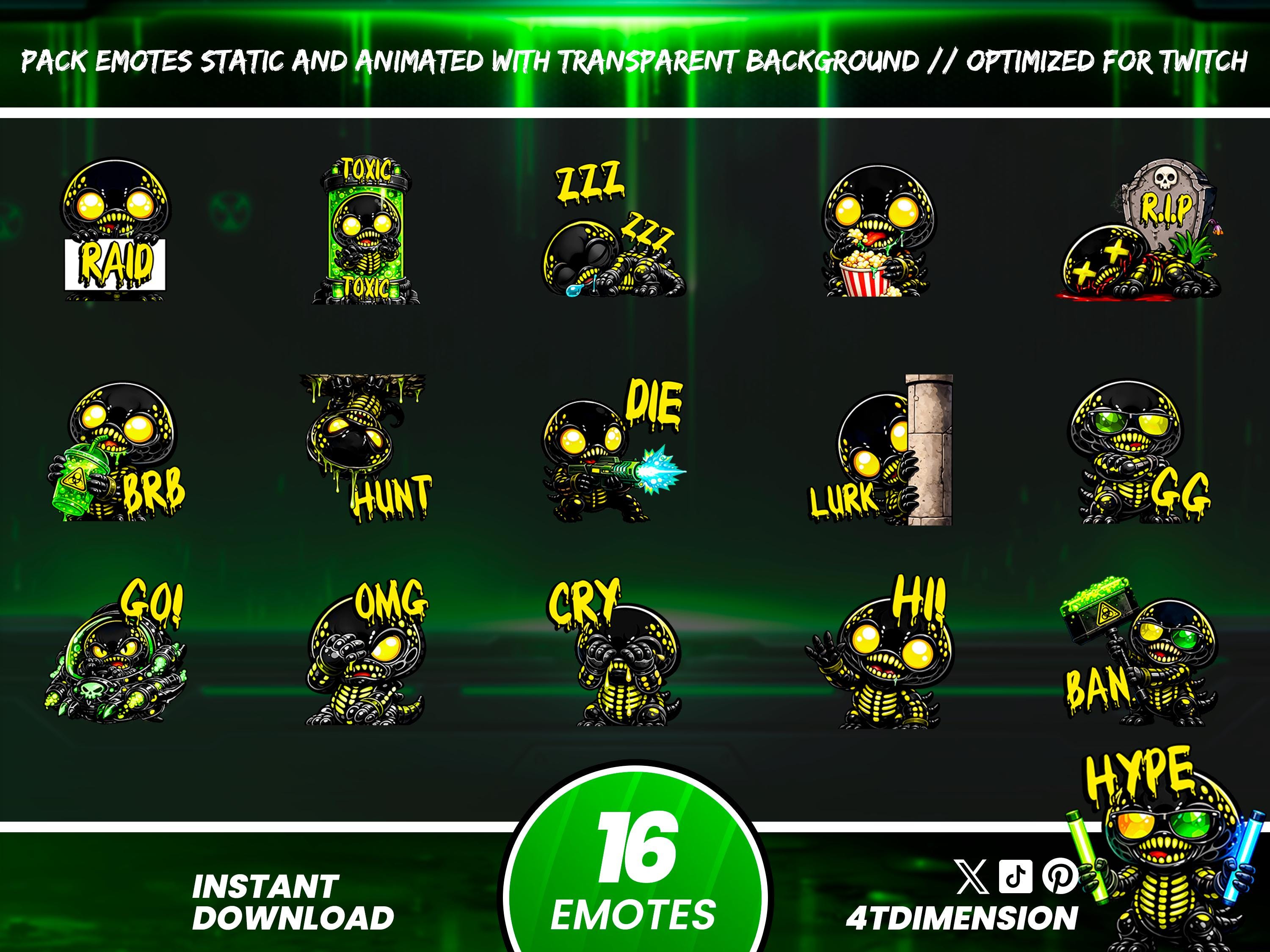 Alien Twitch Emotes Animated and Static Pack, Sci Fi Gamer Emotes for ...