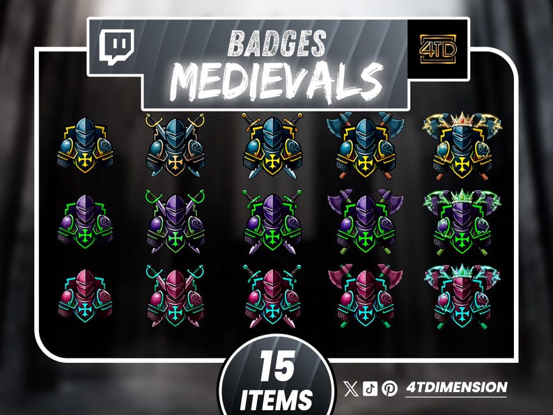Medieval Twitch Sub Badges, Streamer Loyalty Badges for Kick Youtube ...