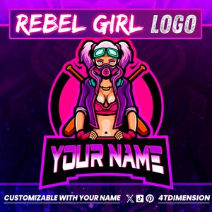 Unique Twitch Rebel Girl logo, Gaming logo, Mascot logo, streaming logo, vtuber logo, discord logo, youtube logo, tiktok logo, Intro channel