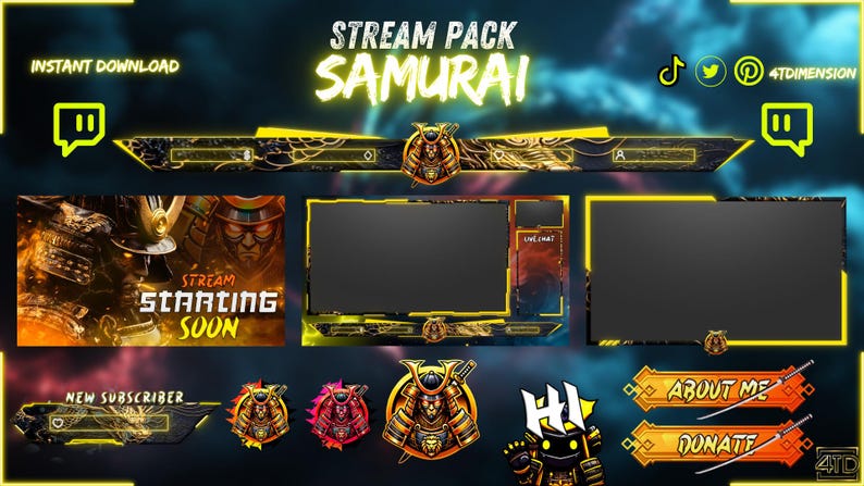 Animated Stream Pack Samurai, Stream Overlay, Webcam Overlay, Twitch ...