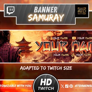 Twitch Samuray Banner, Gaming Banner, Banner Gamer, streaming Banner, Banner Japanese, Banner Overlay, youtube Banner, Kick Banner, Katana.