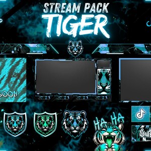 Tiger Rip Overlay Cyan Tiger Twitch Overlay Animated, Blue Neon Stream Pack, Webcam ...
