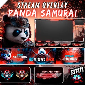 Animated Panda Samurai Stream Overlay Pack for Twitch, Kick and OBS with Alerts, Panels, Emotes and Banner (Digital Download)