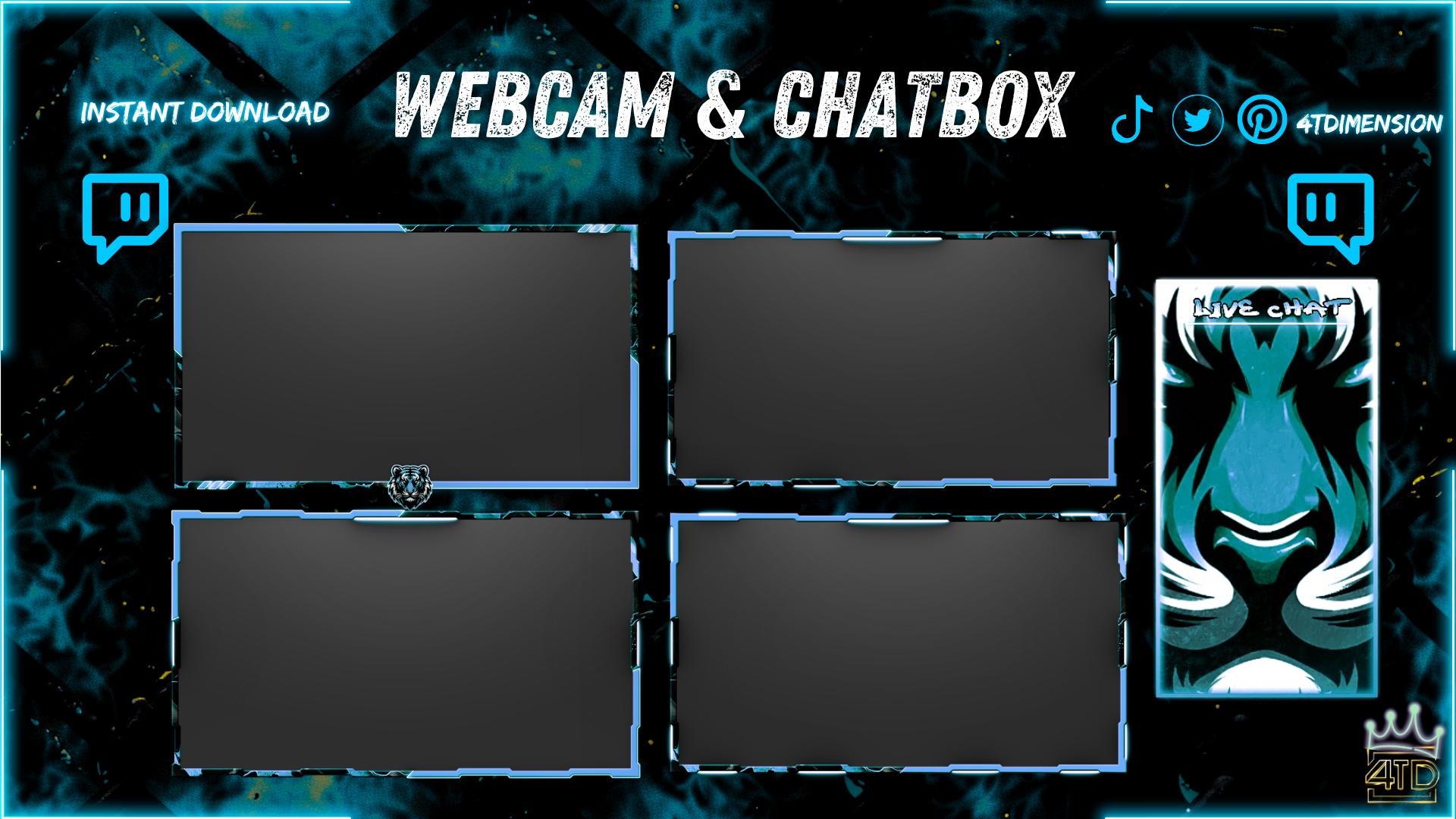 Tiger Rip Overlay Cyan Tiger Twitch Overlay Animated, Blue Neon Stream Pack, Webcam ...