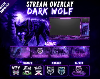 Dark Wolf Stream Overlay for Twitch & Kick, overlays, webcam, alerts, emojis, panels, and transitions