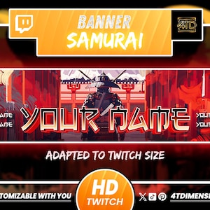 Twitch Samurai Banner, Gaming Banner, Banner Gamer, streaming Banner, Banner Japanese, Banner Overlay, youtube Banner, Kick Banner, Katana.