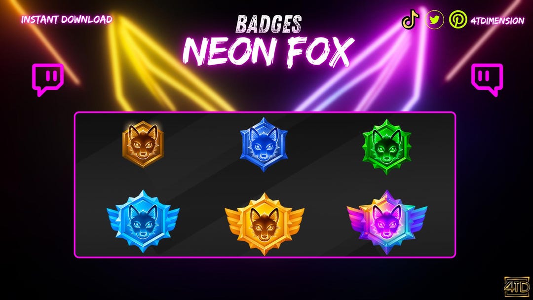 Neon Fox Bit Badges / Twitch Badges,fox Sub Badges, Twitch Sub Badges ...
