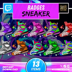 Twitch Sub Badges Sneaker Pack, Colorful Shoe Icons for Streamers, Cool Twitch Subscriber Badges Digital Download, Stream Overlay Badge Set