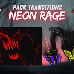 Neon Rage Stinger Transition for OBS Streamers, 6 Color Variants, Glitch Horror Style, Animated Twitch Overlay for Stream Deck & VTube.