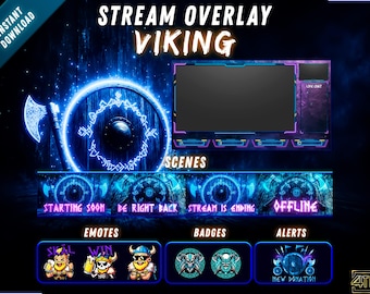 Viking Animated Overlay Pack für Twitch, Nordic Stream Package für OBS, Screens, Panels und Alerts