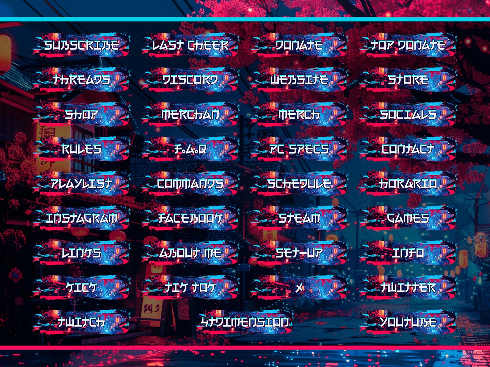 Anime Style Twitch Panels, Set of 35 PNG Buttons for Streamers ...