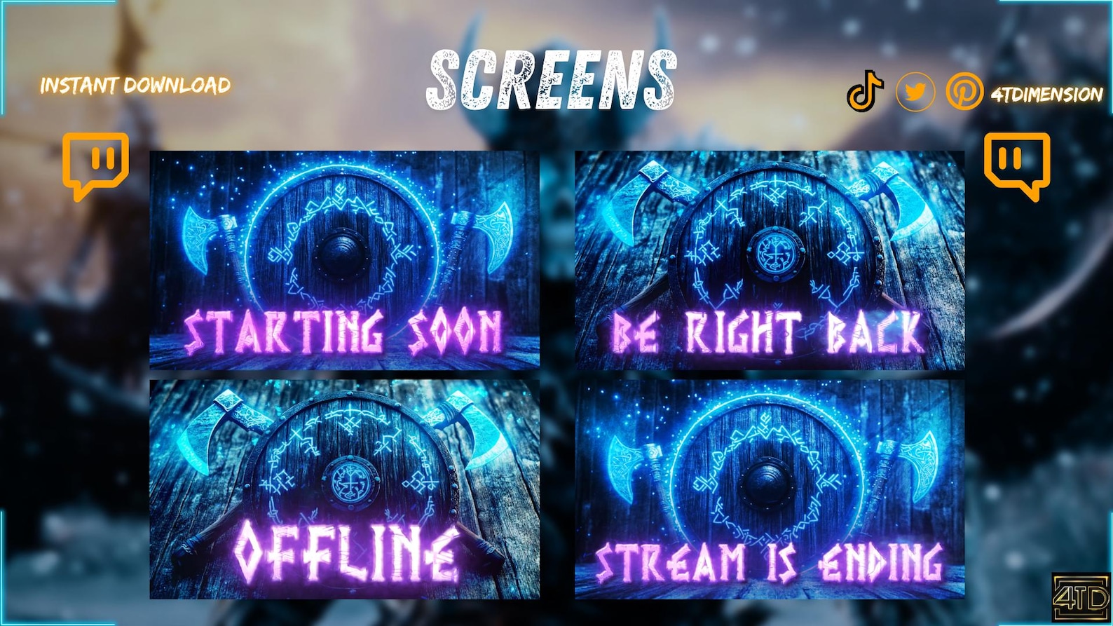 Animated Viking Twitch Overlay Pack, Norse Stream Package for OBS ...