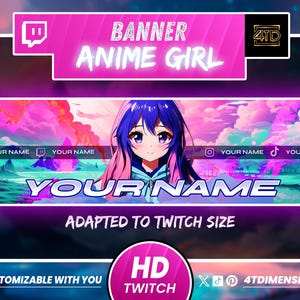 Twitch Anime Girl Banner, Gaming Banner, Banner Gamer, streaming Banner, Banner Anime, Banner Overlay, youtube Banner, Kick Banner, Cute.