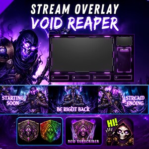 Animated Void Reaper Stream Pack for Twitch, Gothic Purple Stream Overlay with Alerts, Panels, Badges and Emotes (Digital Download)