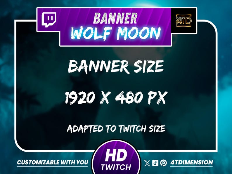 Twitch Wolf Moon Banner, Gaming Banner, Banner Gamer, Streaming Banner ...