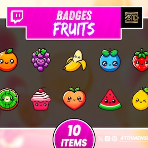 Kawaii Fruit Badges for Twitch, Cute Streamer Sub Badges, Adorable Emotes Pack, Twitch Channel Icons, Anime Twitch Icons, Chibi Style, Kick.