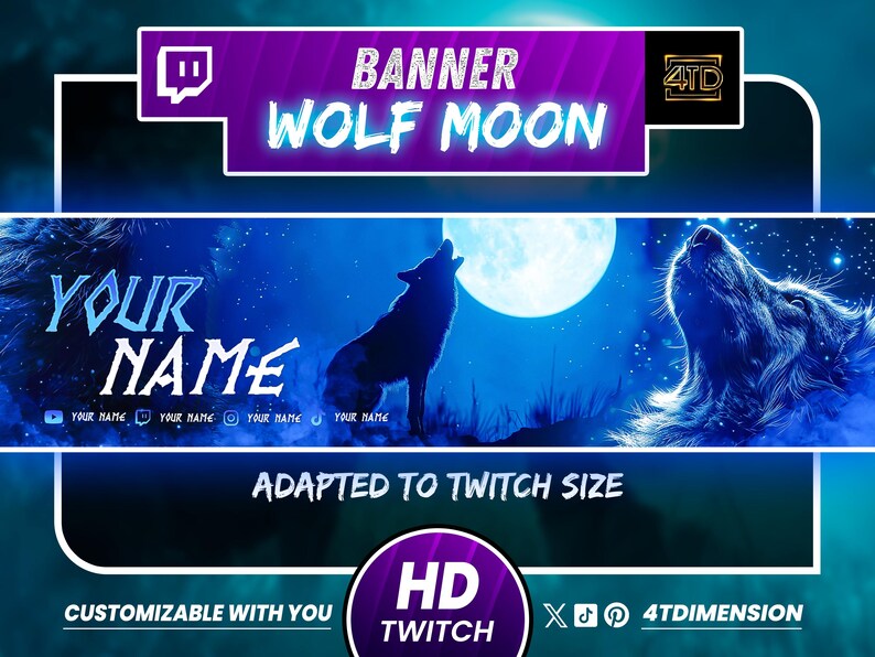 Twitch Wolf Moon Banner, Gaming Banner, Banner Gamer, Streaming Banner ...