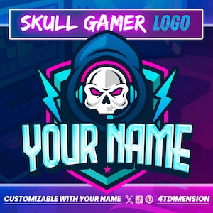 Twitch Skull logo, Gaming logo, logo design, Mascot logo, streaming logo, vtuber logo, discord logo, youtube logo, tiktok logo, Kick Logo.