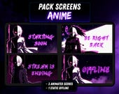 Anime Overlay Pack Animated: Dark Cyberpunk Neon Screens for Twitch Streaming, Gamer Overlay Bundle for OBS in WEBM